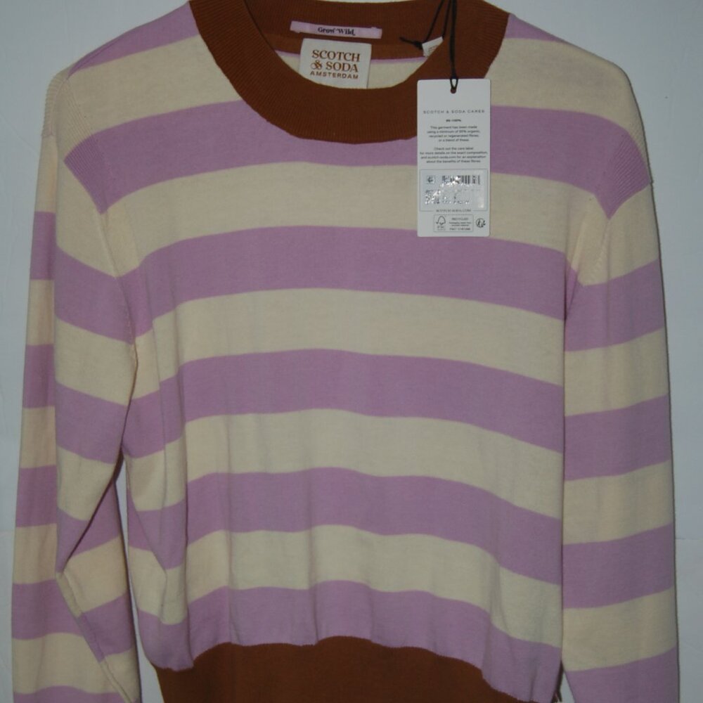 Scotch & Soda Lavender/Cream Stripe Pullover Sweater*Organic cotton size S NWT
